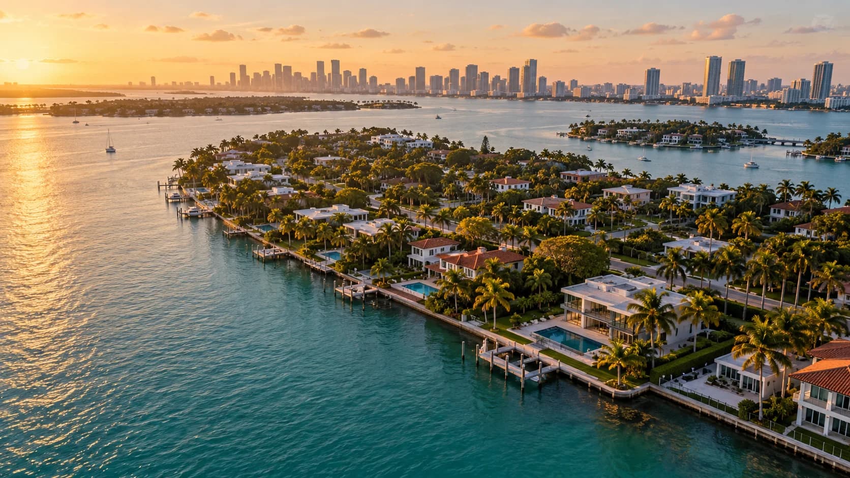 Waterfront neighborhood aerial view